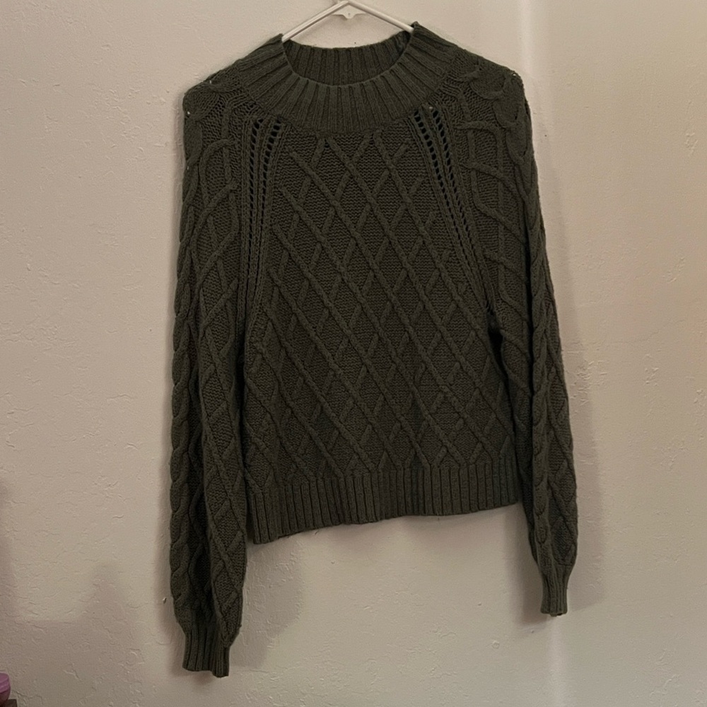 AE Chunky Cable Knit Bishop Sleeve Sweater